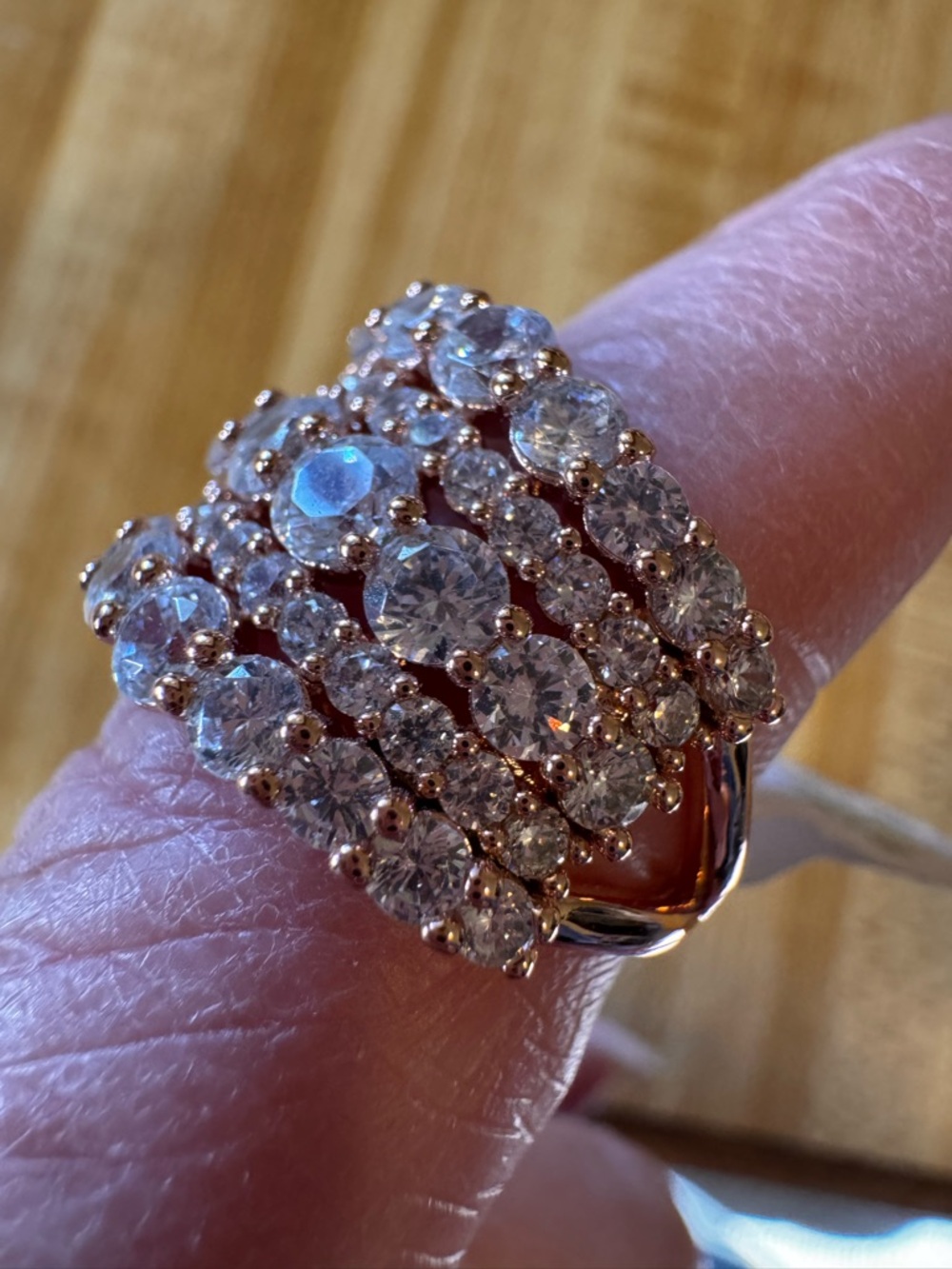 Rose Gold Multi-Row Cubic Zirconia Cocktail Ring - Rose Gold
